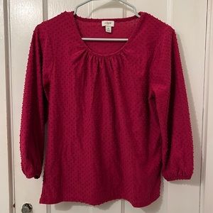 NWOT J Crew Poet Sleeve Clip Dot Pink Top